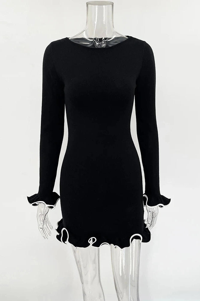 Glorol - Elegant Knitted Slim Long Sleeve Mini Dress