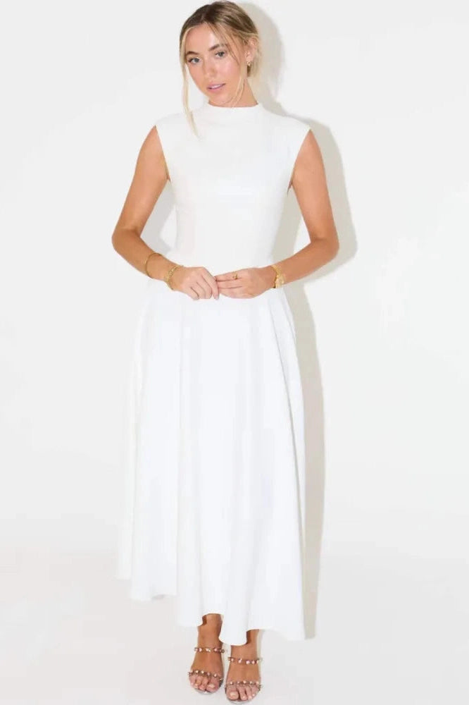 Glorol - Sleeveless High Waist Pleated Midi Dress