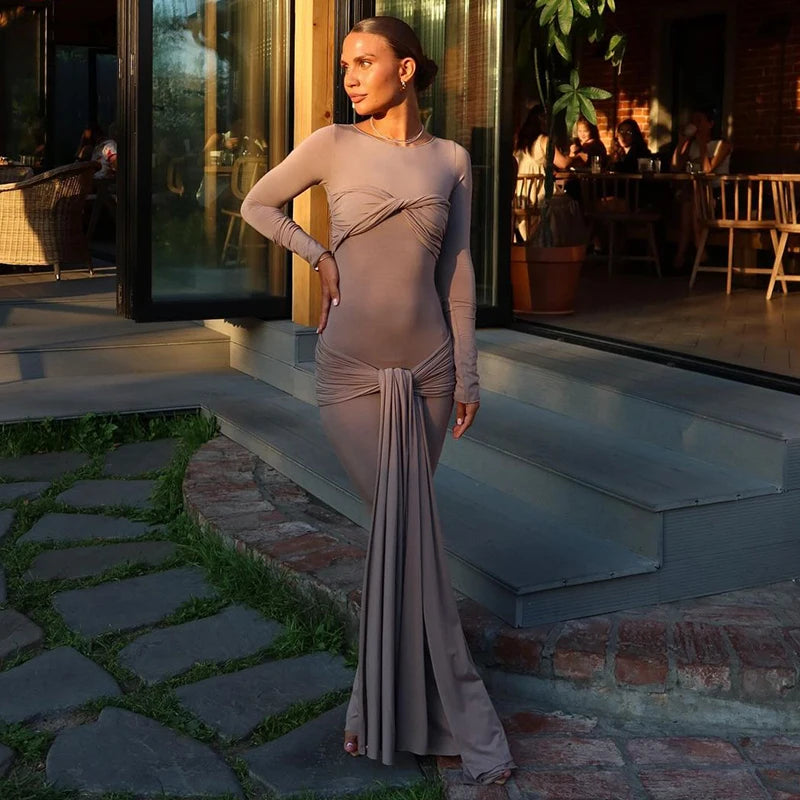 Glorol - Elegant Long Sleeve Bodycon Maxi Dress