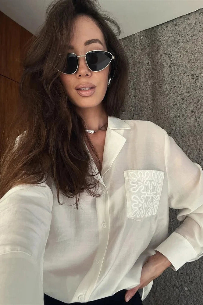 Glorol - Patchwork Long Sleeve V-Neck Top