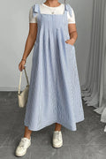 Glorol - Sleeveless Tie Shoulder Striped Loose Maxi Dress
