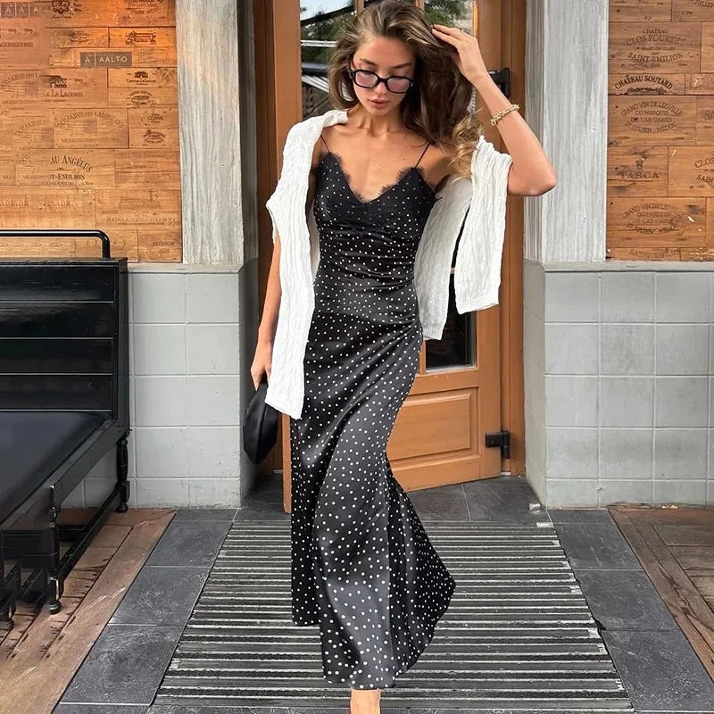 Glorol - Polka Dot Patchwork Sleeveless Backless Maxi Dress