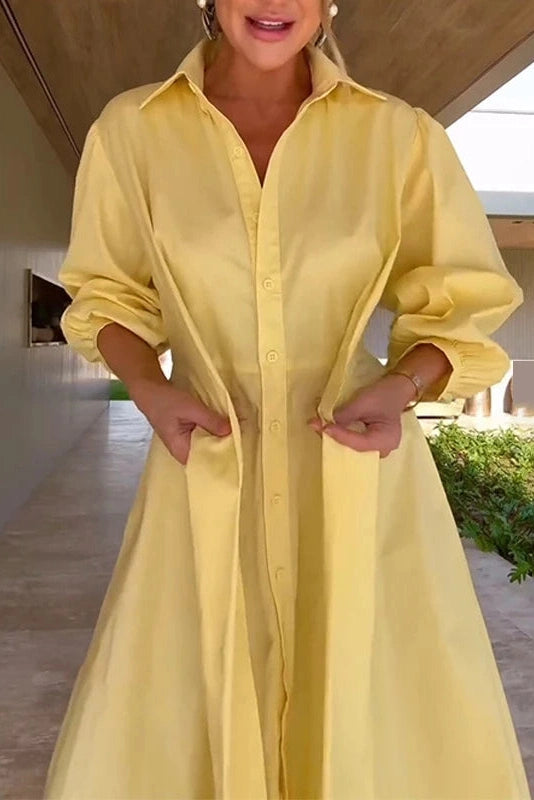 Glorol - Elegant Single Breasted Long Sleeve Tie-Up Midi Dress