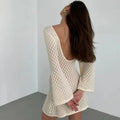 Glorol - Hollow Out Long Sleeve Backless Mini Dress