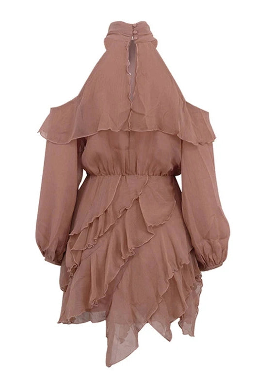 Glorol - Long Sleeve Off-Shoulder High Waist Mini Dress