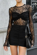 Glorol - Lace Printed Long Sleeve Mini Dress