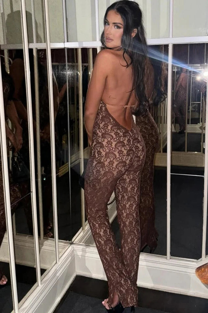 Glorol - Lace Off-Shoulder Sleeveless Backless Jumpsuit