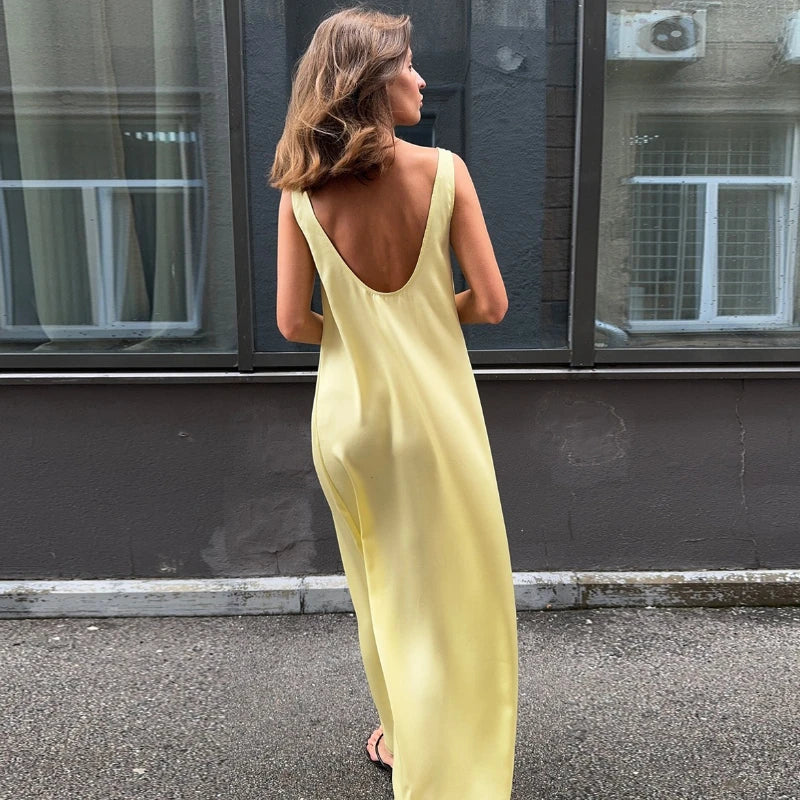 Glorol - Sleeveless U Neck Loose Backless Maxi Dress
