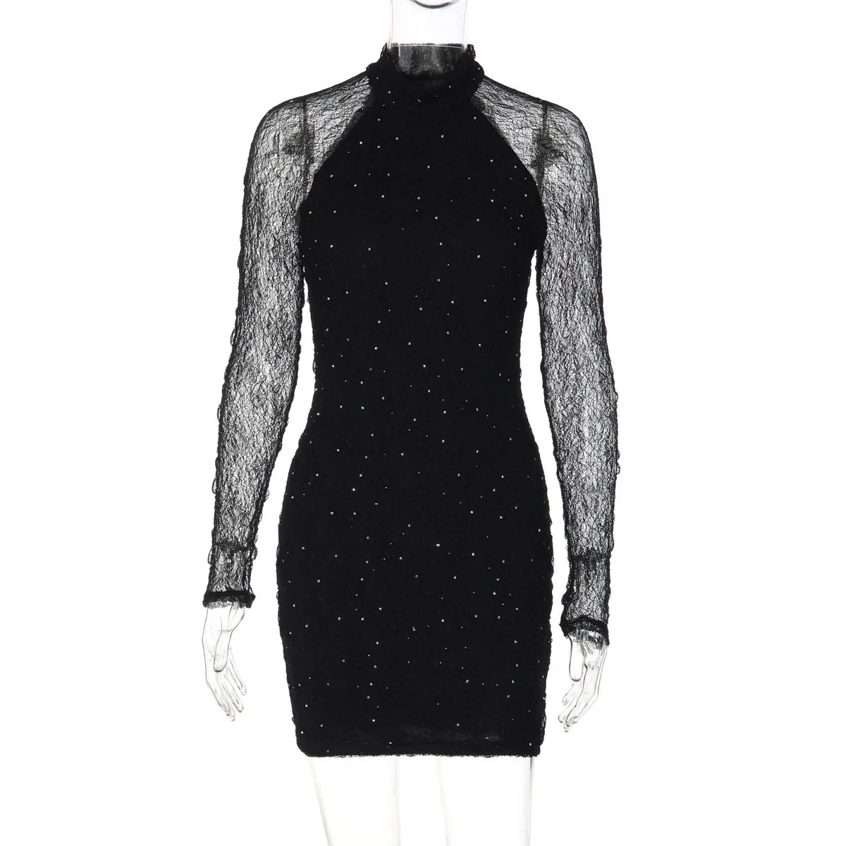 Glorol - Lace See Through Long Sleeve Mini Dress