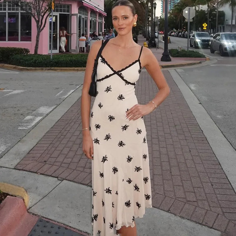 Glorol - Printed V-Neck Sleeveless Patchwork Maxi Dress