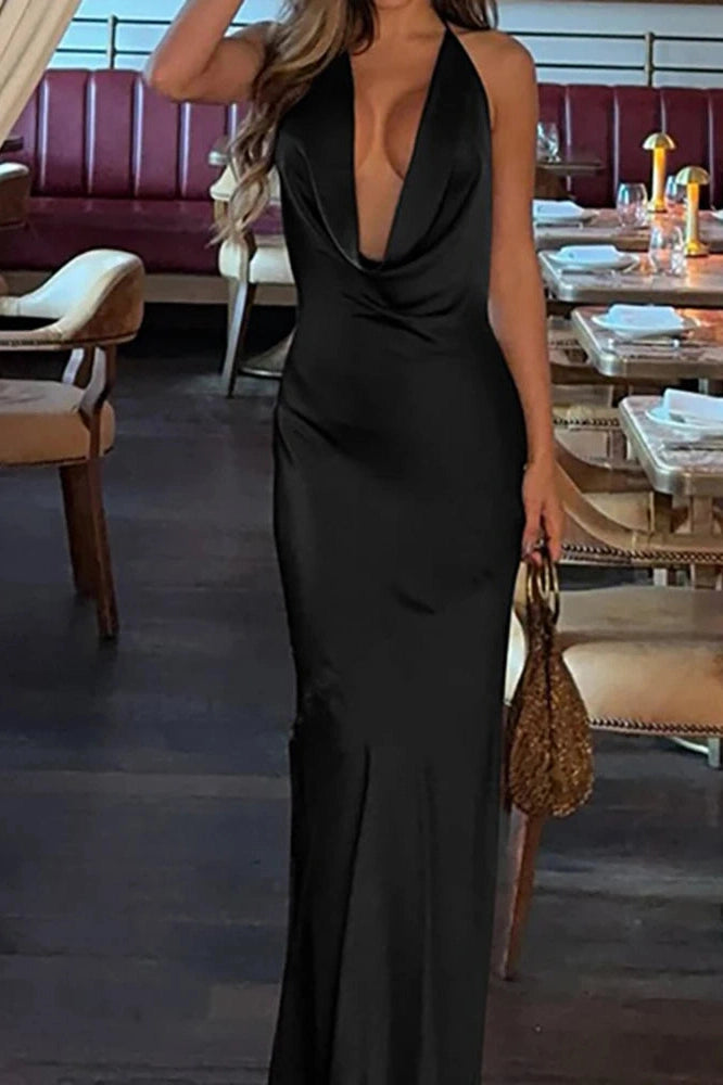 Glorol - Elegant Backless Sleeveless Slim High Waist Lace Up Maxi Dress