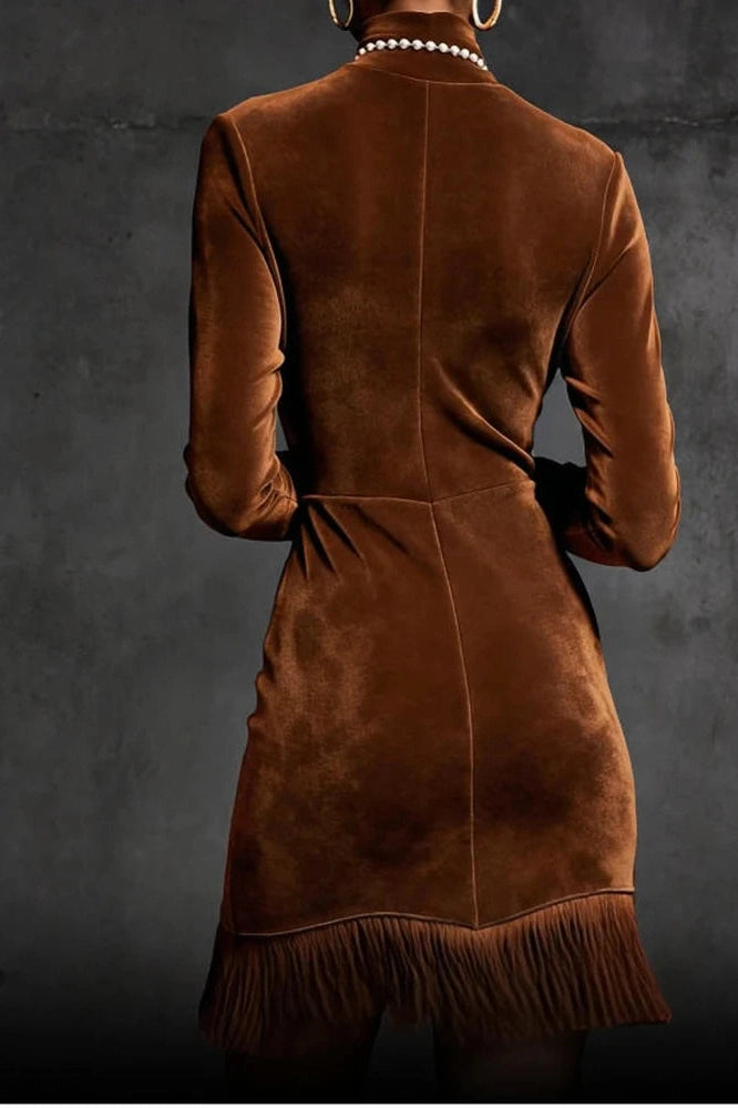 Glorol - Elegant Turtleneck Long Sleeve High Waist Mini Dress