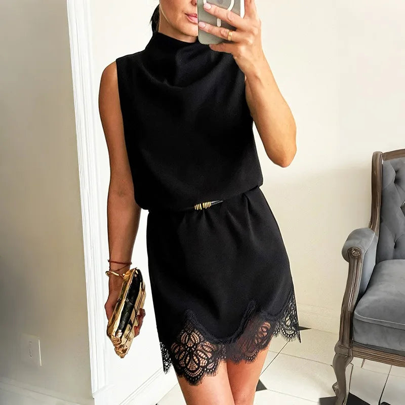 Glorol - Lace Patchwork Hollow Out Sleeveless Mini Dress