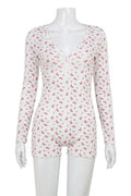 Glorol - Low Cut Hook Flower Long Sleeve Jumpsuit