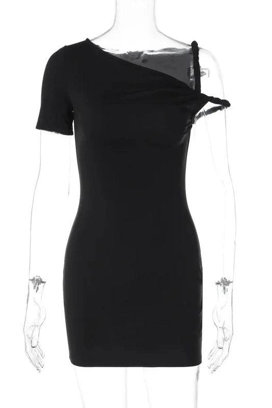 Glorol - One Shoulder Slim High Waist Sleeveless Bodycon Mini Dress