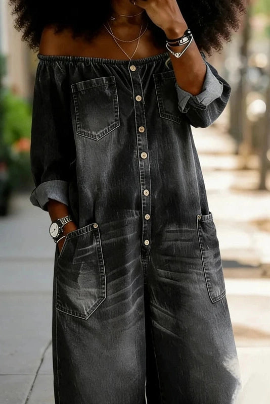 Glorol - Long Sleeve Pocket High Waist Wide Leg Jumpsuit