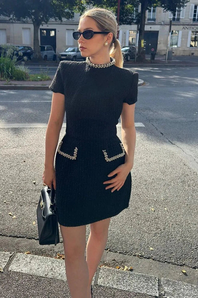 Glorol - Round Neck Short Sleeve Bodycon Patchwork Mini Dress