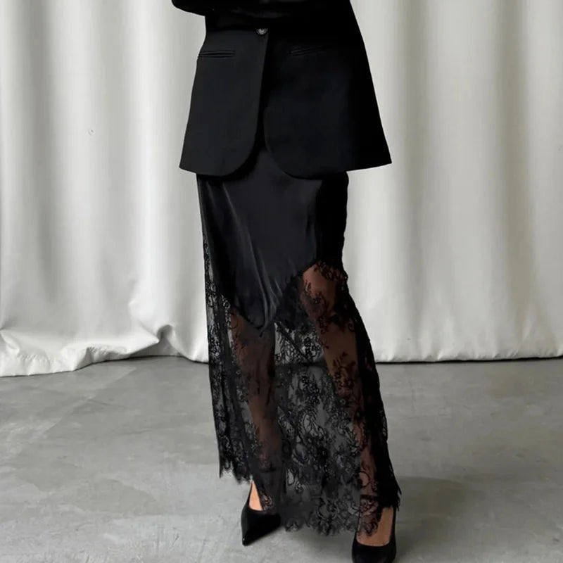 Glorol - High Waist Loose See-Through Lace Skirt
