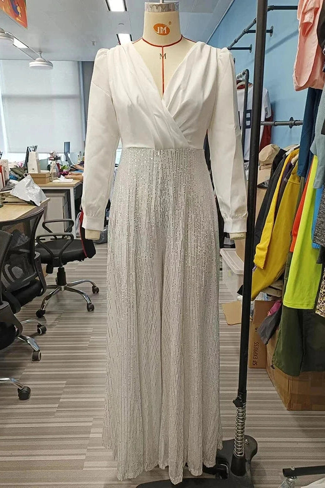 Glorol - Elegant Loose V Neck Maxi Dress
