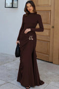 Glorol - Long Sleeve O Neck High Waist Bodycon Maxi Dress