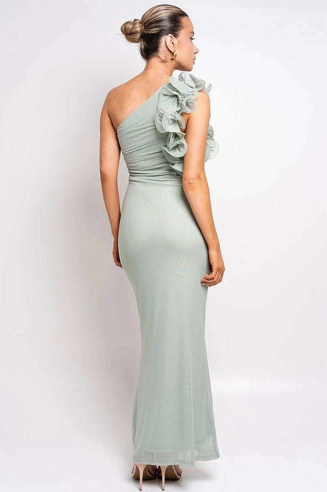 Glorol - Oblique Shoulder Sleeveless Backless Bodycon Maxi Dress