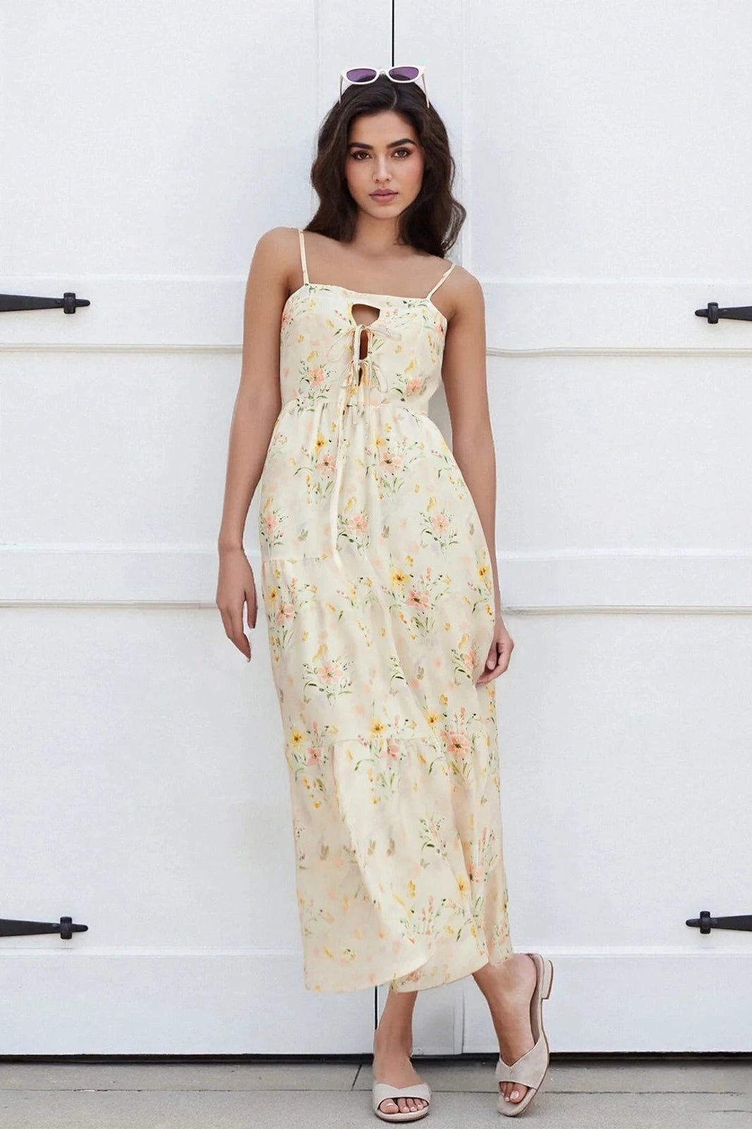 Glorol - Elegant Sleeveless Tie-Up Maxi Dress