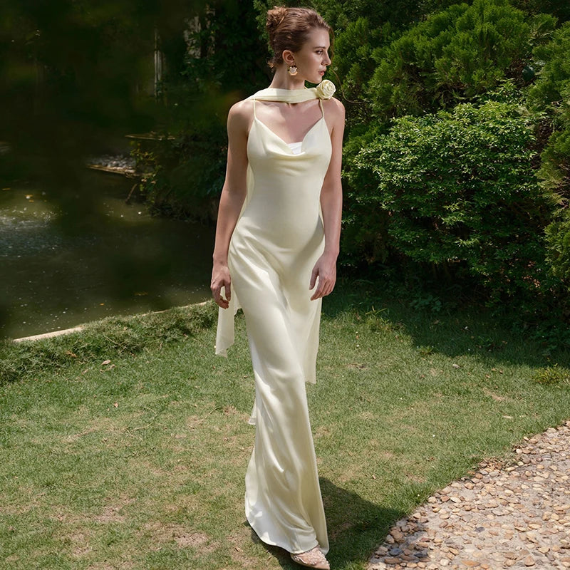 Glorol - Backless Spaghetti Strap Maxi Dress