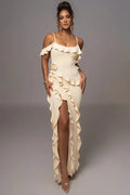 Glorol - Elegant Spaghetti Strap Flower Sleeveless Maxi Dress