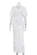 Glorol - Printed V-Neck High Waist Slim Maxi Dress