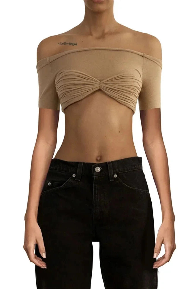 Glorol - Off-Shoulder Long Sleeve See-Through Lace Top