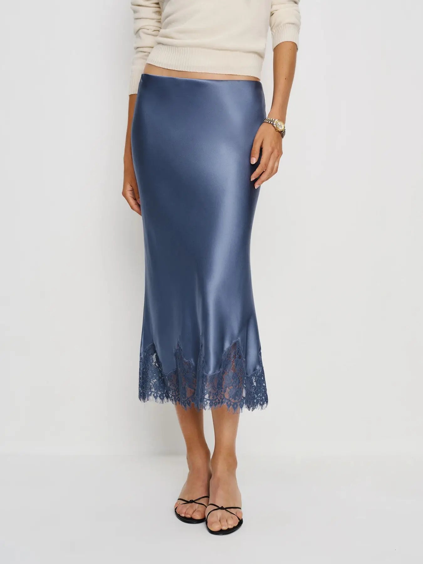 Glorol - Elegant Lace-Paneled Polka-Dot Skirt