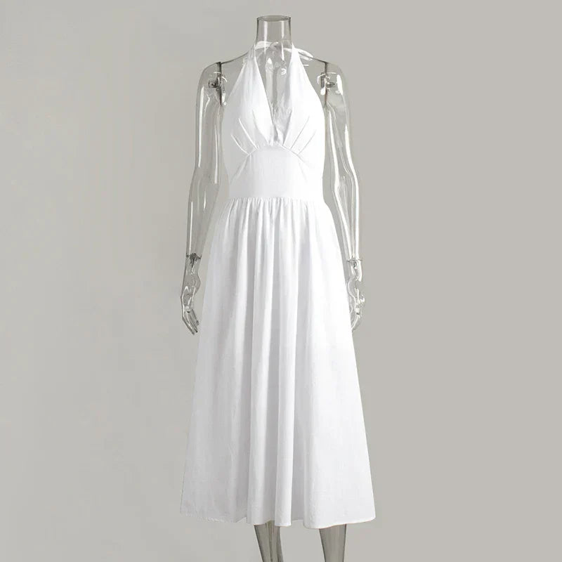 V Neck High Waist A-Line Maxi Dress