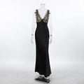 Glorol - Elegant V-Neck Patchwork Backless Maxi Dress