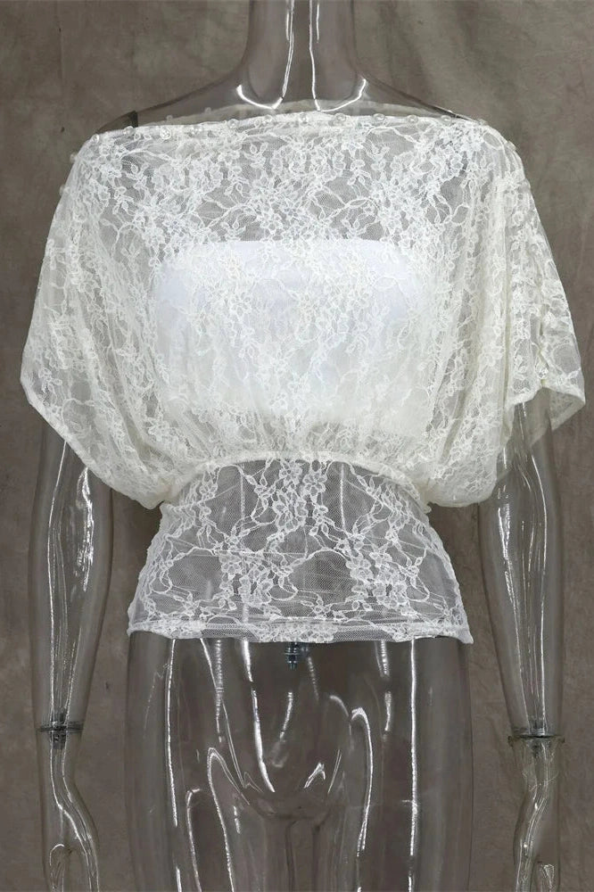 Glorol - Lace One-Shoulder Patchwork See-Through Top