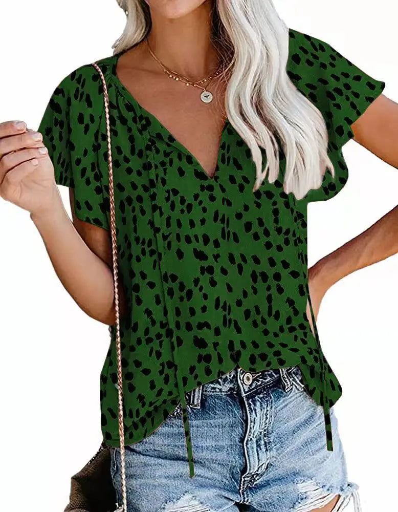 Glorol - Floral V-Neck Double-Layer Top
