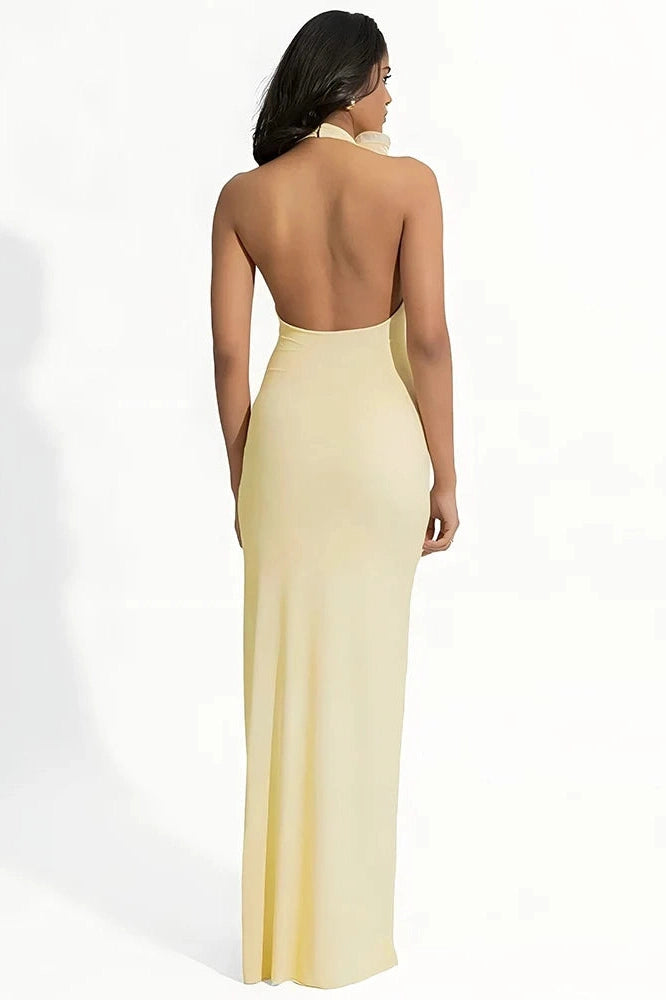 Glorol - Deep V Neck Sleeveless Backless Bodycon Maxi Dress