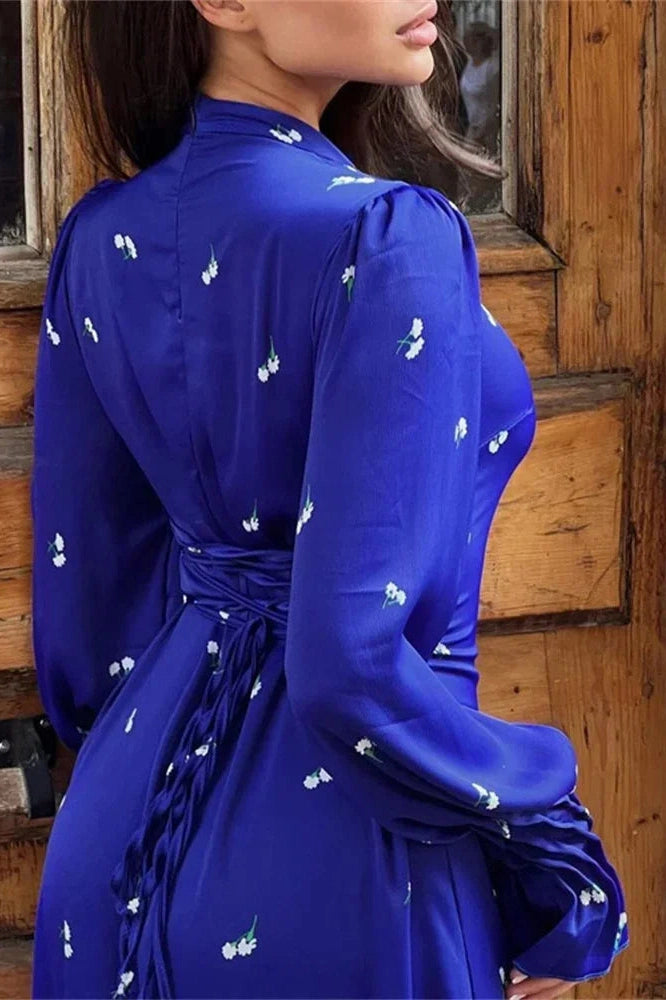 Glorol - Printed Long Sleeve Patchwork Maxi Dress