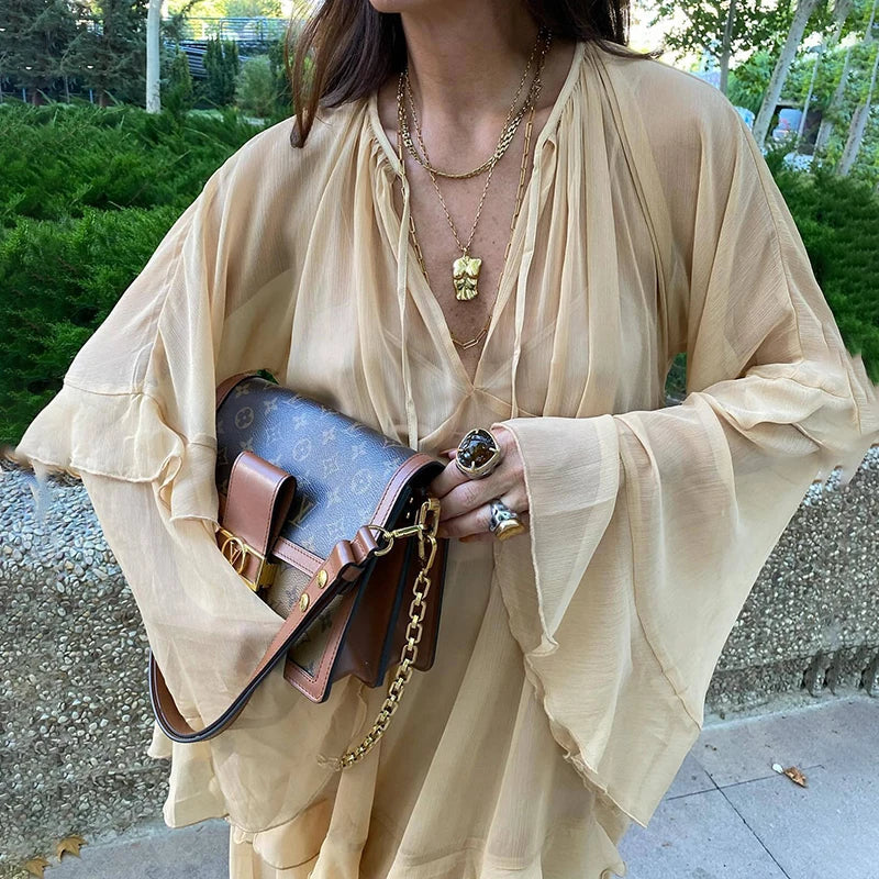 Long Sleeve V-Neck Loose Maxi Dress