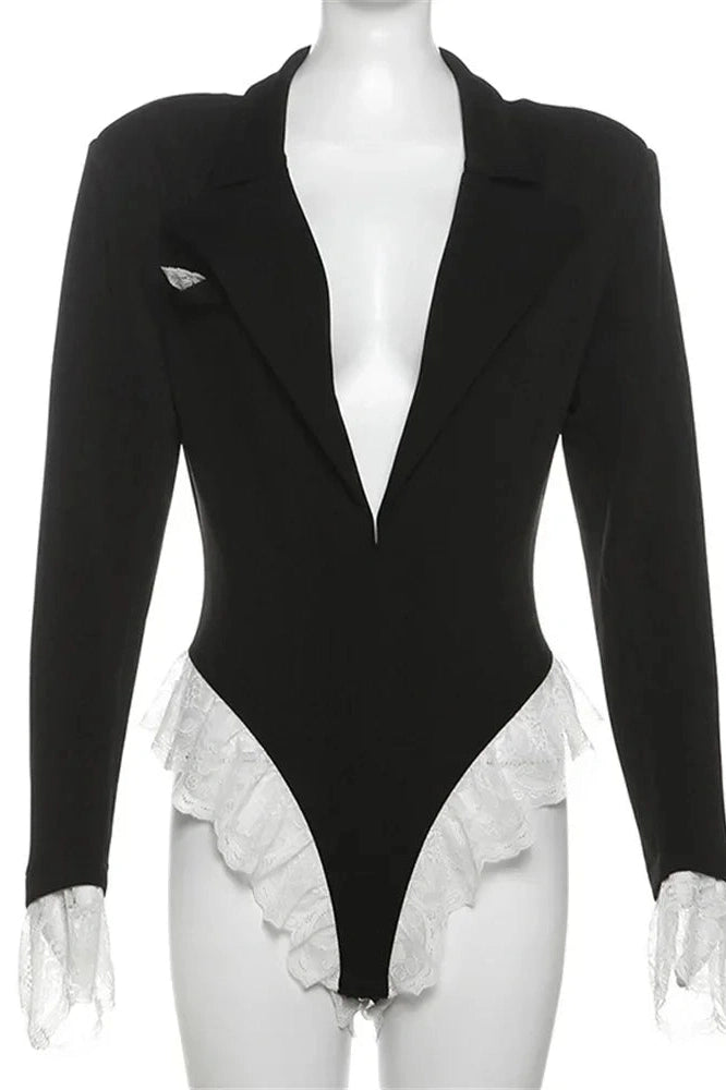 Glorol - Lace V-Neck Long Sleeve Jumpsuit