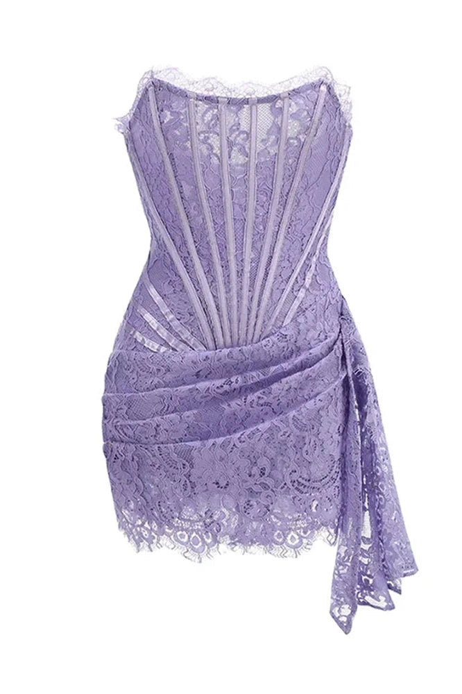 Glorol - Lace See-Through Patchwork Bodycon Irregular Mini Dress