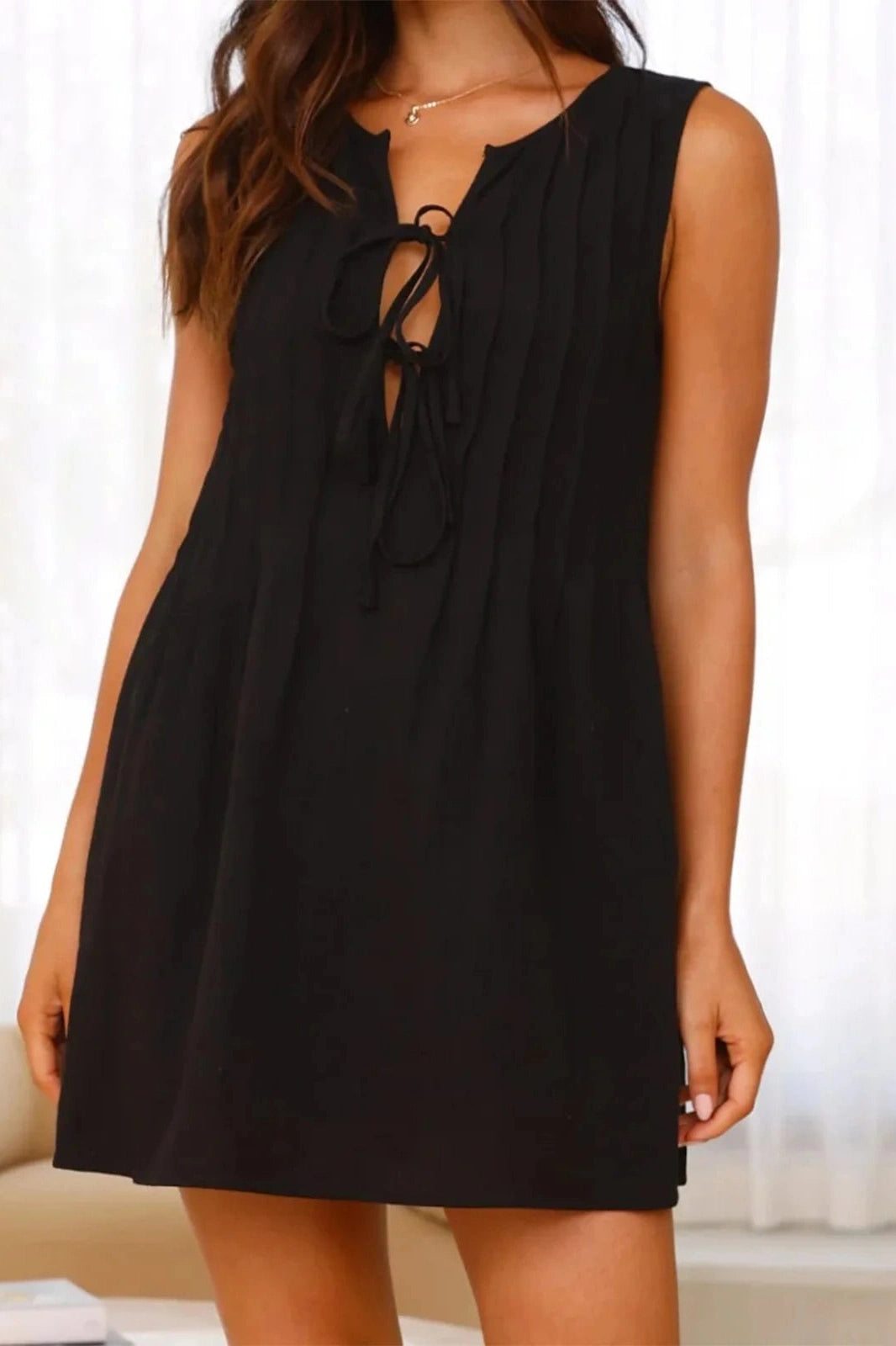 Glorol - Sleeveless Loose Pleated Mini Dress