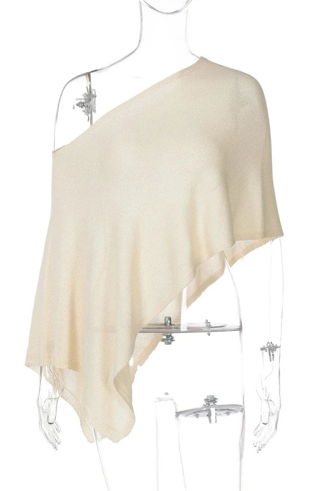 Glorol - See-Through One-Shoulder Patchwork High Waist Top