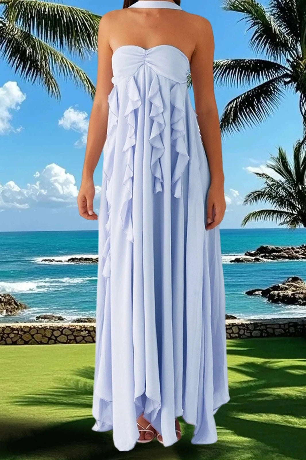 Glorol - Elegant Sleeveless Backless A-Line Maxi Dress