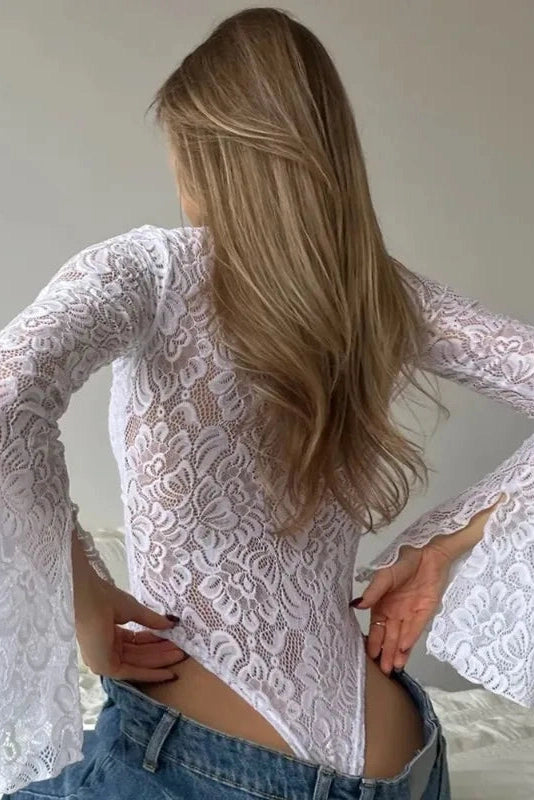 Glorol - Lace Sheer V-Neck Twist Splicing Jumpsuit