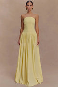 Glorol - Off-Shoulder Strapless Sleeveless Backless High Split Pleated Maxi Dress