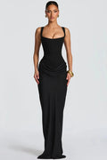 Glorol - Elegant Backless Square Collar Sleeveless Maxi Dress