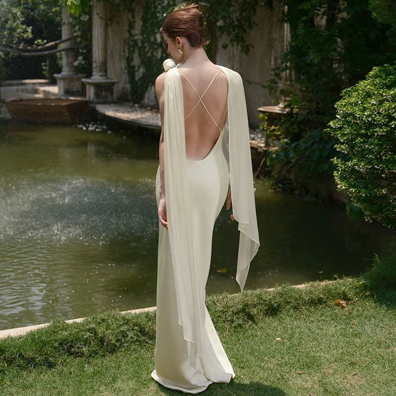Glorol - Backless Spaghetti Strap Maxi Dress