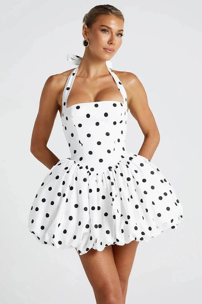 Glorol - Printed Off-Shoulder Sleeveless Backless High Waist A-Line Mini Dress