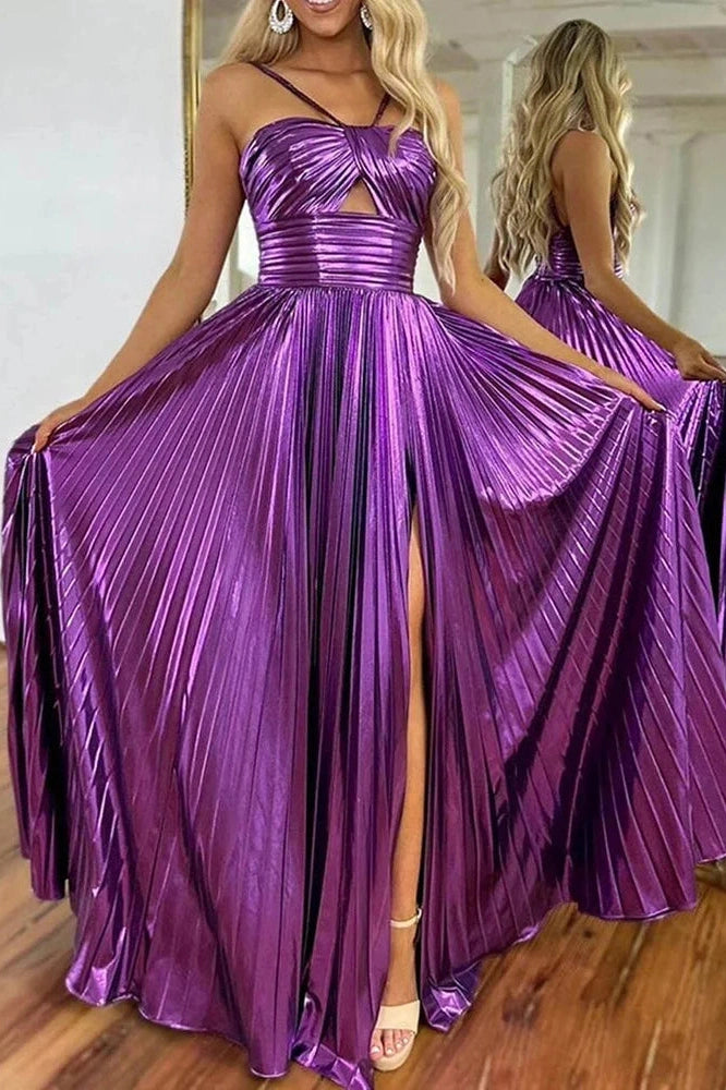 Glorol - Hollow Out High Waist Sleeveless Pleated Backless Maxi Dress