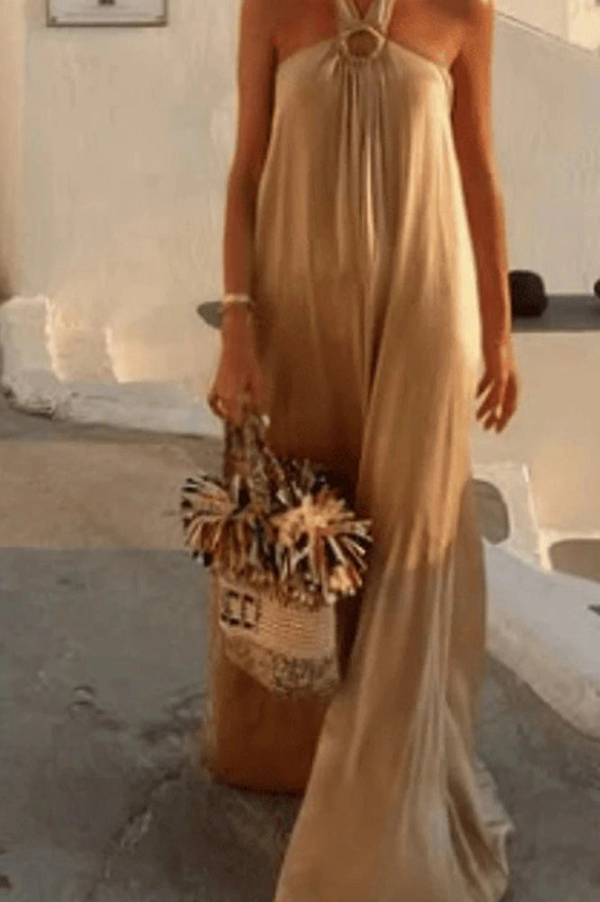 Glorol - Elegant High Waist Sleeveless Loose Pleated Off-Shoulder Maxi Dress